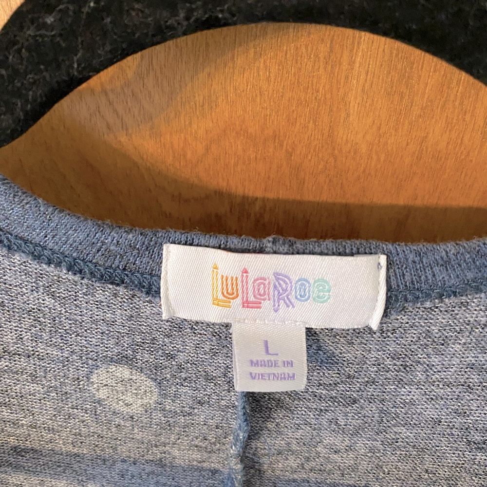 Blue with white polka dots Lula Roe duster sweater with pockets / woman’s large